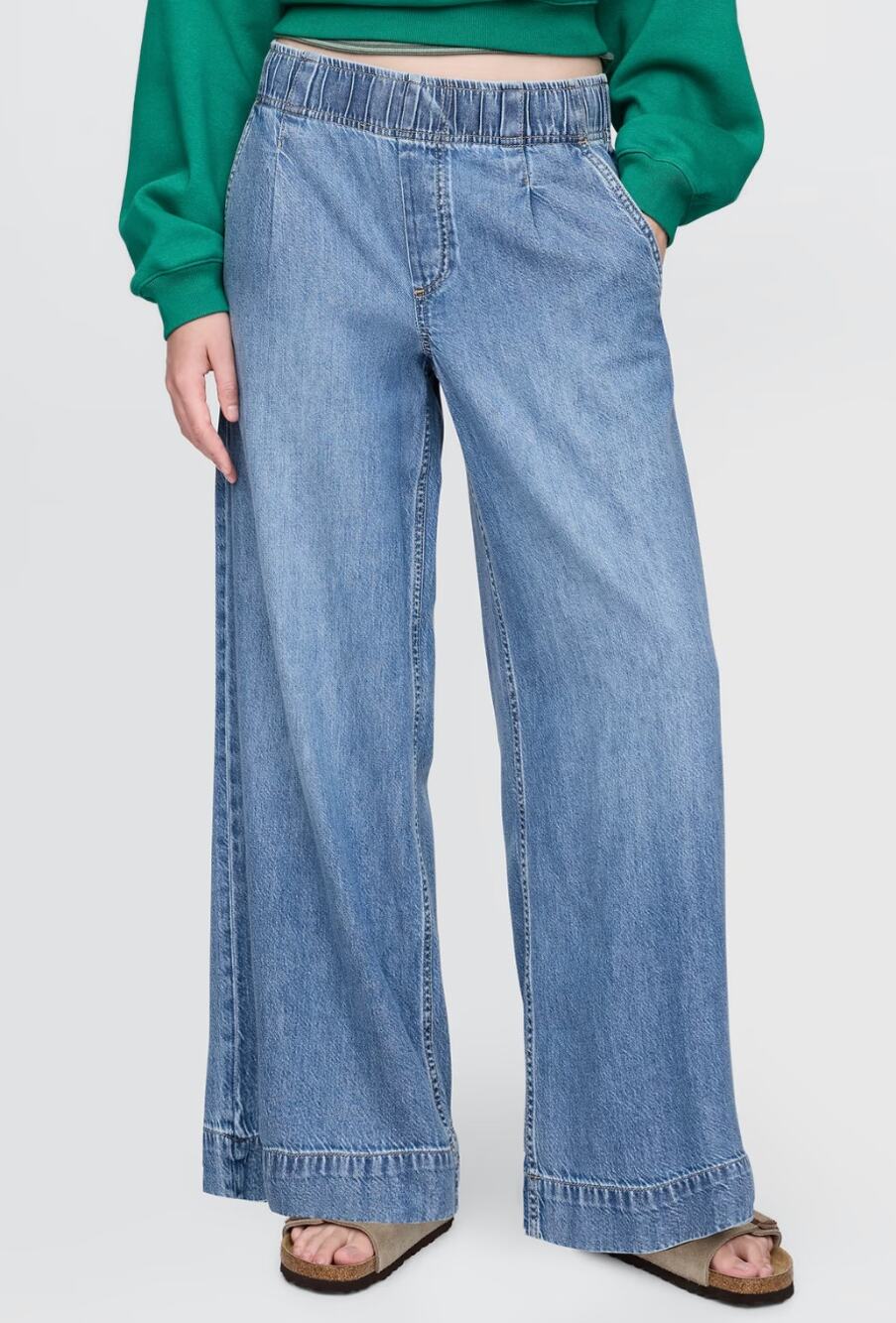 GAP Mid Rise UltraSoft Pleated Easy Baggy Jeans Medium Indigo Blue Large Petite